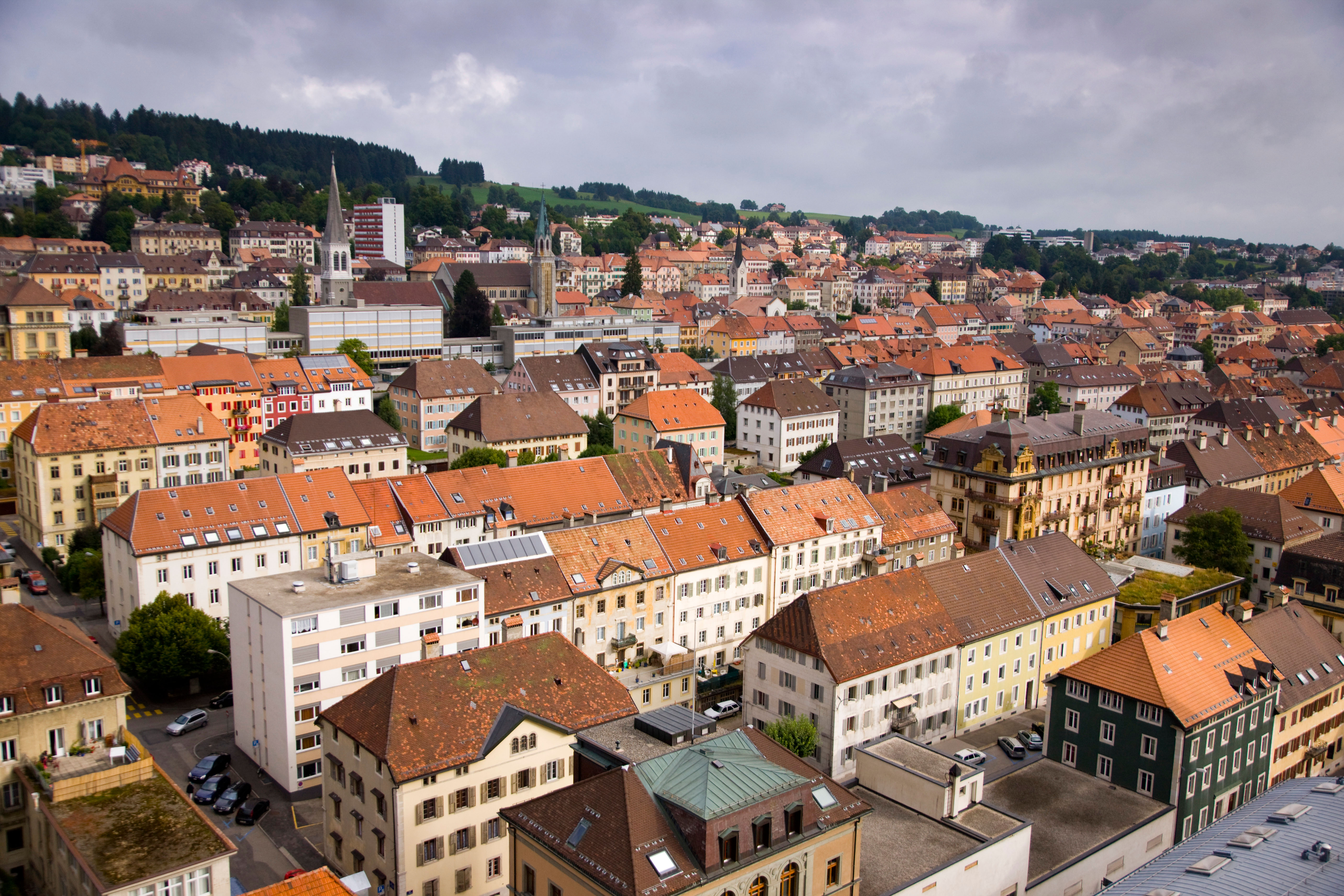 Switzerland swiss La Chaux de Fonds town city overview canton Neuenburg houses homes town view